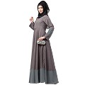 Polka dotted full flare abaya- Grey